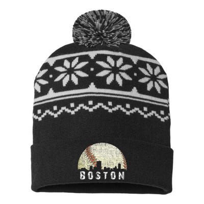 Vintage Boston Cityscape Baseball Lover Women USA-Made Snowflake Beanie