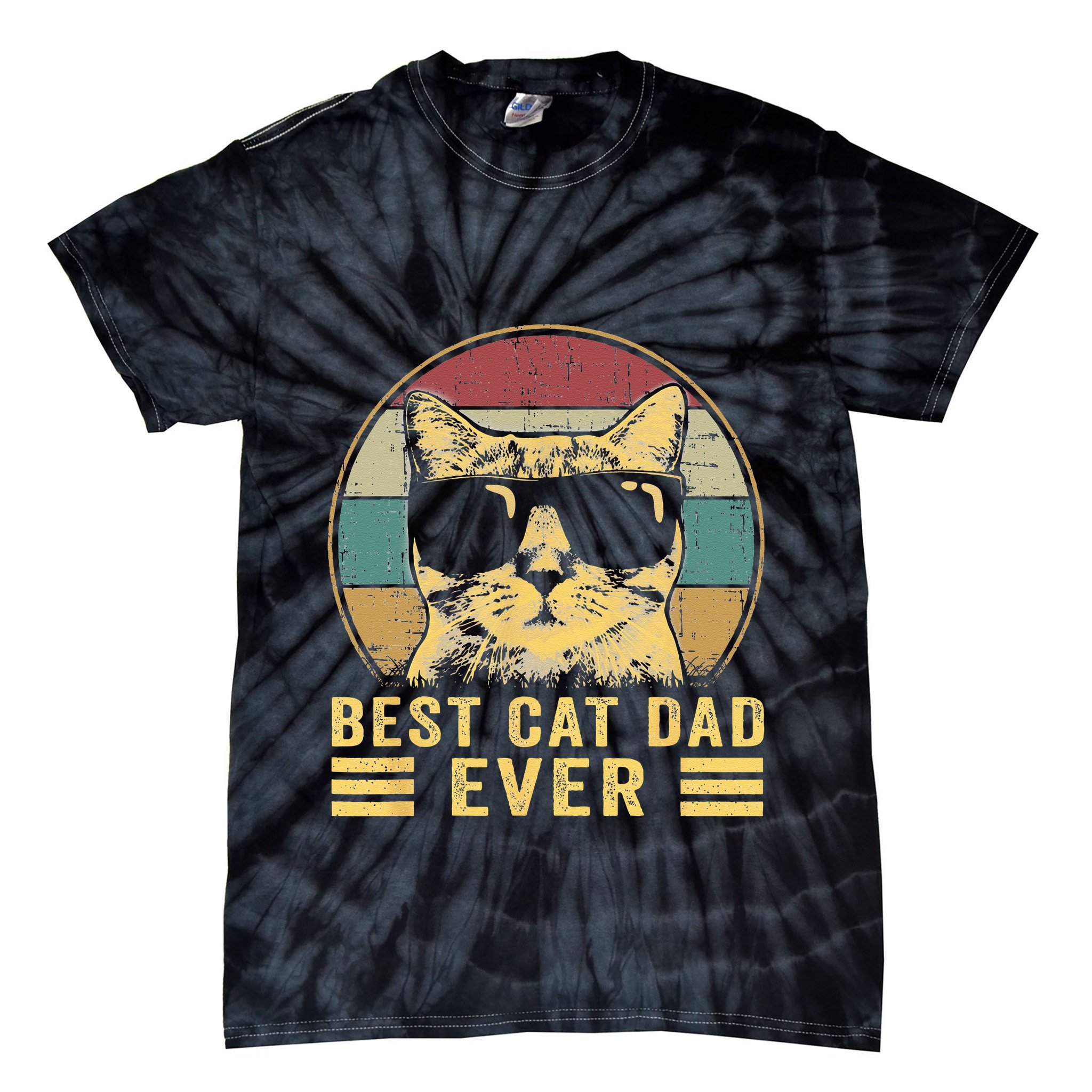 Vintage Best Cat Dad Ever Bump Fi Funny Fathers Day Tie-Dye T-Shirt