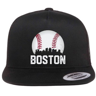 Vintage Boston City Skyline Baseball Game Day Fan Flatbill Hat