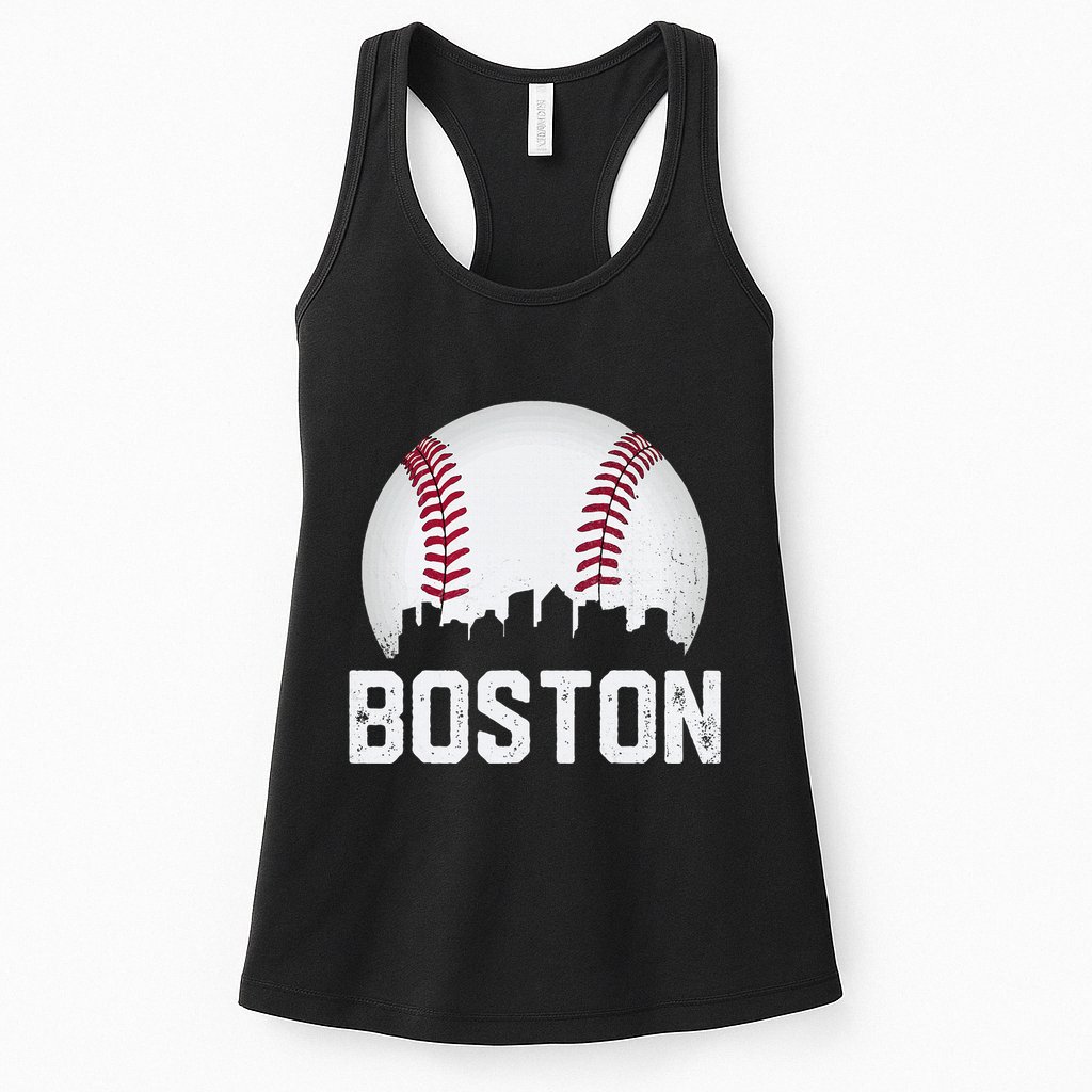 Vintage Boston City Skyline Baseball Game Day Fan Womens Tank Top