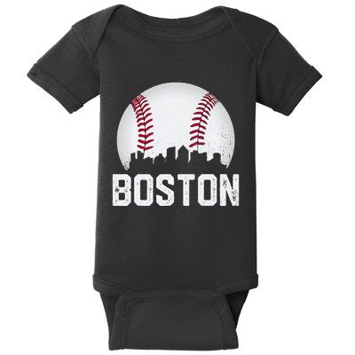 Vintage Boston City Skyline Baseball Game Day Fan Baby Bodysuit