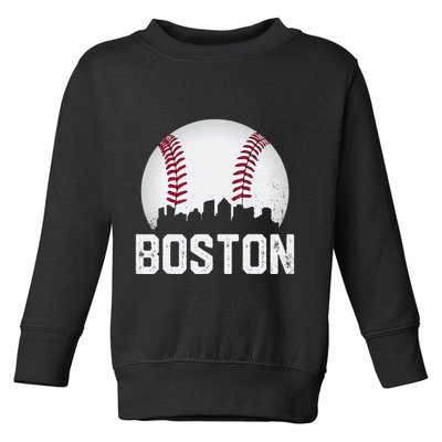 Vintage Boston City Skyline Baseball Game Day Fan Toddler Sweatshirt