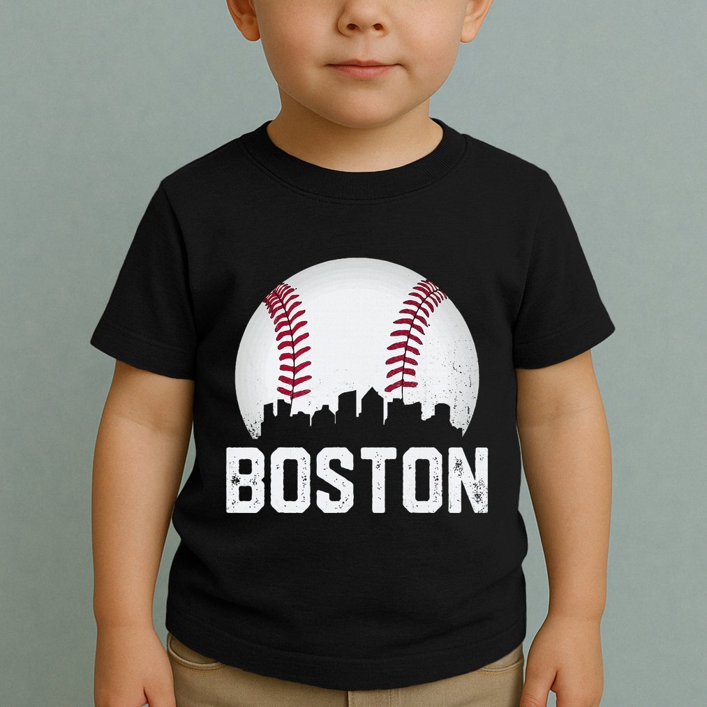 Vintage Boston City Skyline Baseball Game Day Fan Toddler T-Shirt