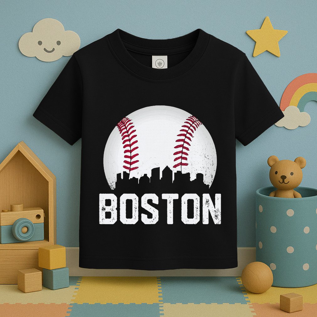 Vintage Boston City Skyline Baseball Game Day Fan Toddler T-Shirt