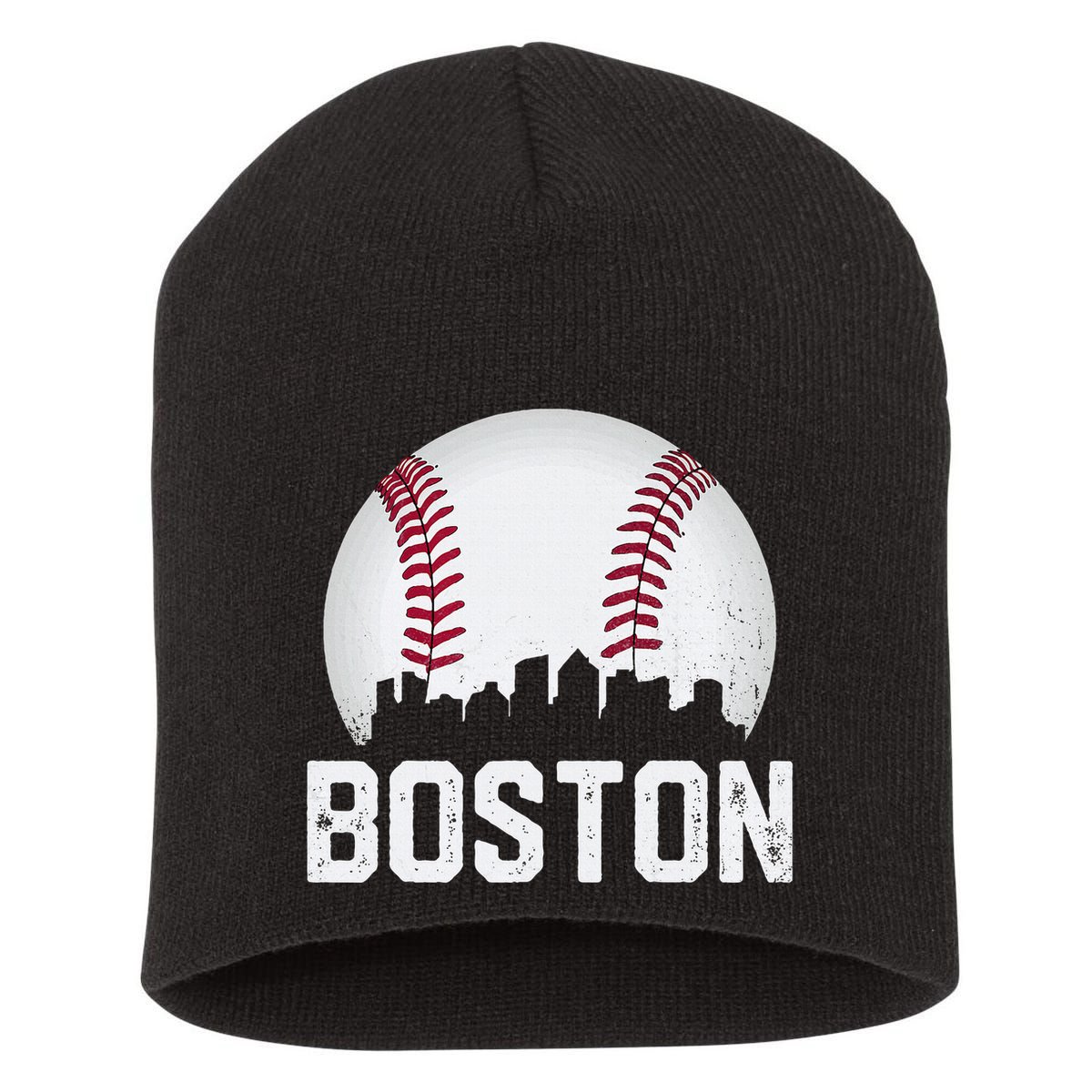 Vintage Boston City Skyline Baseball Game Day Fan Short Acrylic Beanie
