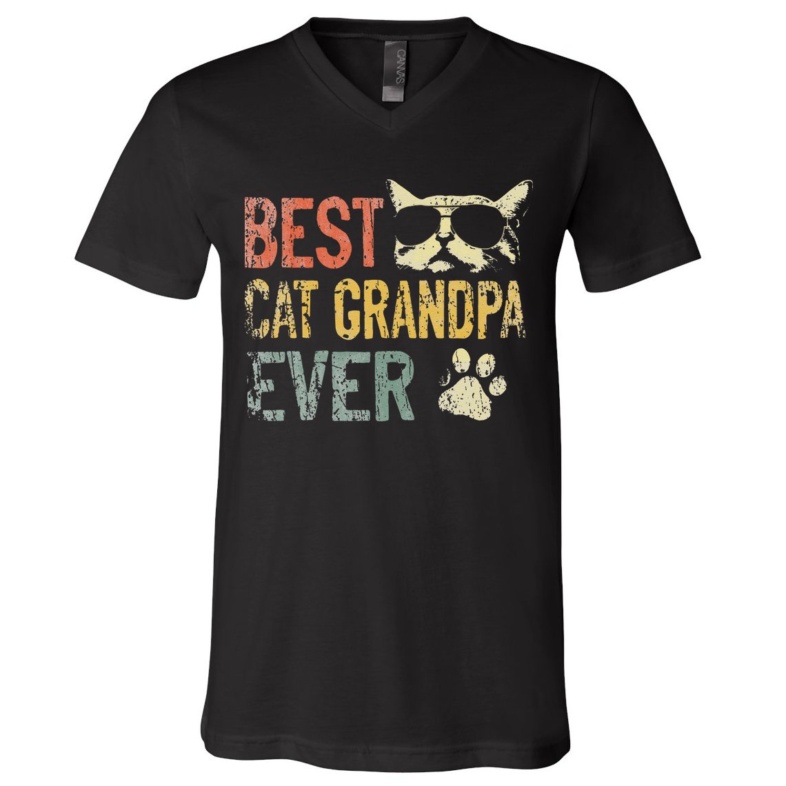 Vintage Best Cat Grandpa Ever Cat Grandpa Fathers D V-Neck T-Shirt