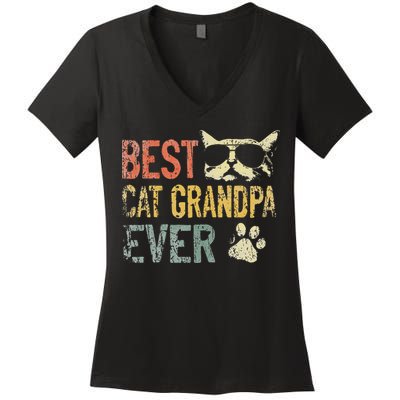Vintage Best Cat Grandpa Ever Cat Grandpa Fathers D Women's V-Neck T-Shirt