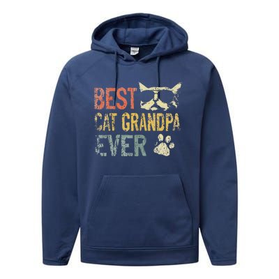 Vintage Best Cat Grandpa Ever Cat Grandpa Fathers D Performance Fleece Hoodie