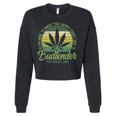 Vintage Budtender Coolest Job Marijuana Weed Supporters Cropped Pullover Crew