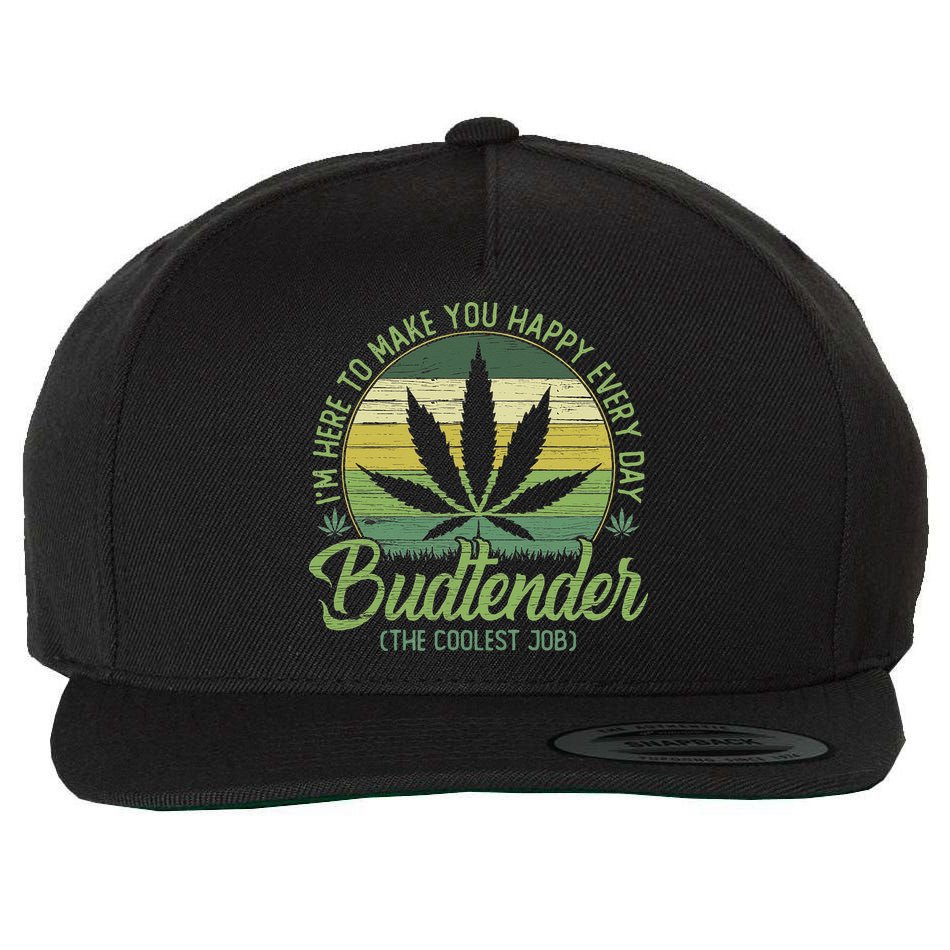 Vintage Budtender Coolest Job Marijuana Weed Supporters Wool Snapback Cap