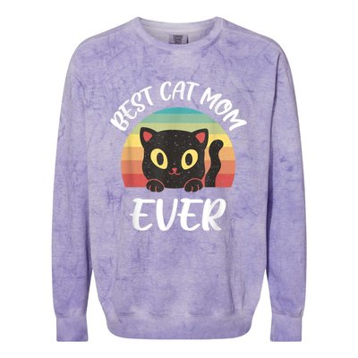 Vintage Best Cat Mom Ever Cat Tee For Women Funny Cat Colorblast Crewneck Sweatshirt