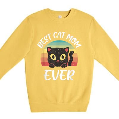 Vintage Best Cat Mom Ever Cat Tee For Women Funny Cat Premium Crewneck Sweatshirt