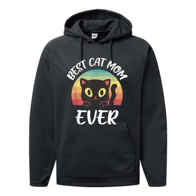 Vintage Best Cat Mom Ever Cat Tee For Women Funny Cat Performance Fleece Hoodie