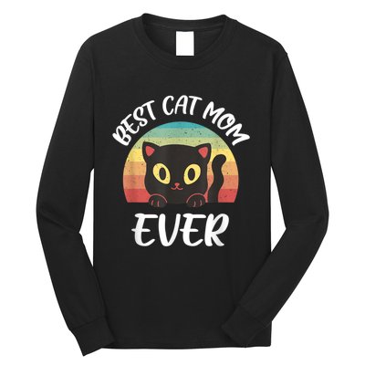 Vintage Best Cat Mom Ever Cat Tee For Women Funny Cat Long Sleeve Shirt