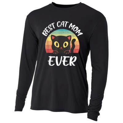 Vintage Best Cat Mom Ever Cat Tee For Women Funny Cat Cooling Performance Long Sleeve Crew