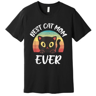 Vintage Best Cat Mom Ever Cat Tee For Women Funny Cat Premium T-Shirt