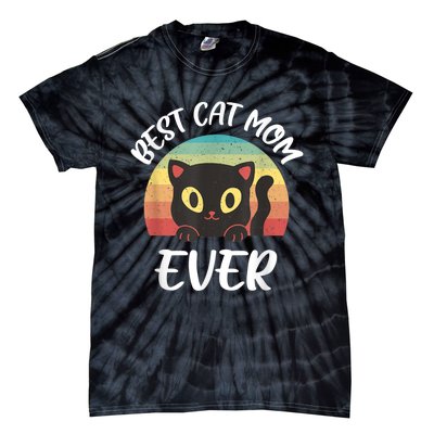 Vintage Best Cat Mom Ever Cat Tee For Women Funny Cat Tie-Dye T-Shirt