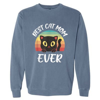 Vintage Best Cat Mom Ever Cat Tee For Women Funny Cat Garment-Dyed Sweatshirt