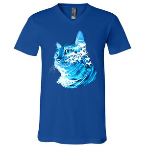 Vote Blue Cat Wave For Kamala Harris 2024 Election V-Neck T-Shirt