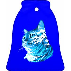 Vote Blue Cat Wave For Kamala Harris 2024 Election Ceramic Bell Ornament