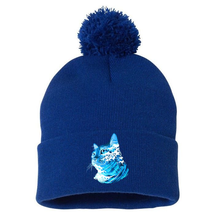 Vote Blue Cat Wave For Kamala Harris 2024 Election Pom Pom 12in Knit Beanie