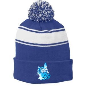 Vote Blue Cat Wave For Kamala Harris 2024 Election Stripe Pom Pom Beanie