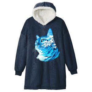 Vote Blue Cat Wave For Kamala Harris 2024 Election Hooded Wearable Blanket