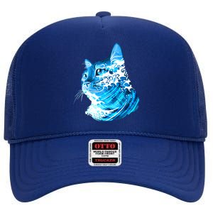 Vote Blue Cat Wave For Kamala Harris 2024 Election High Crown Mesh Back Trucker Hat