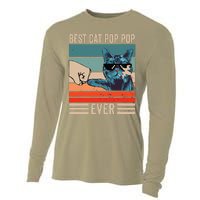 Vintage Best Cat Pop Pop Ever Bump Fist Fathers Day Gifts Cooling Performance Long Sleeve Crew