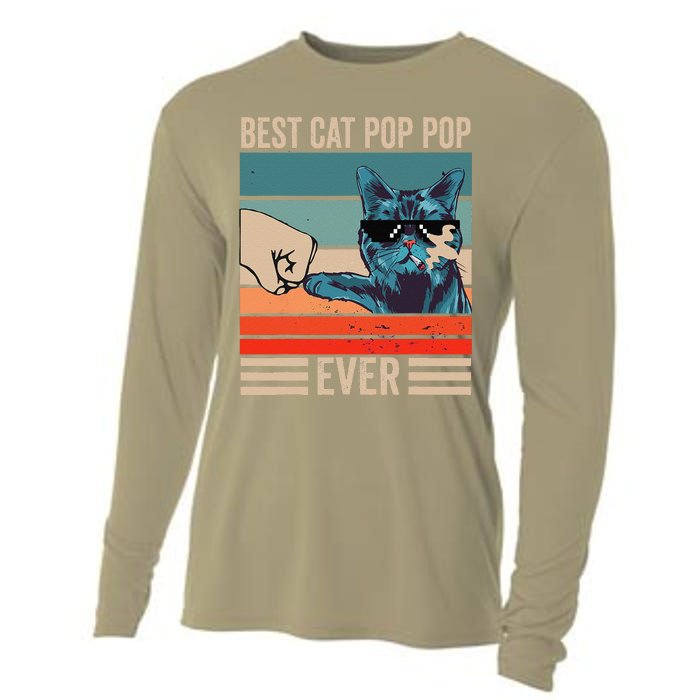 Vintage Best Cat Pop Pop Ever Bump Fist Fathers Day Gifts Cooling Performance Long Sleeve Crew