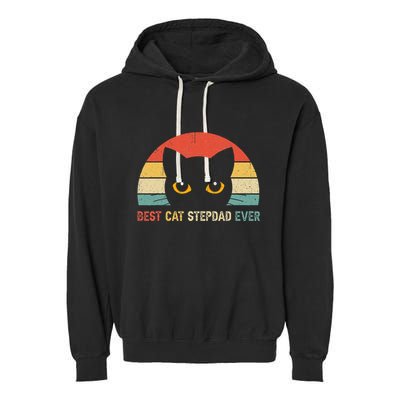 Vintage Best Cat Stepdad Ever Cat Lovers Gift Garment-Dyed Fleece Hoodie