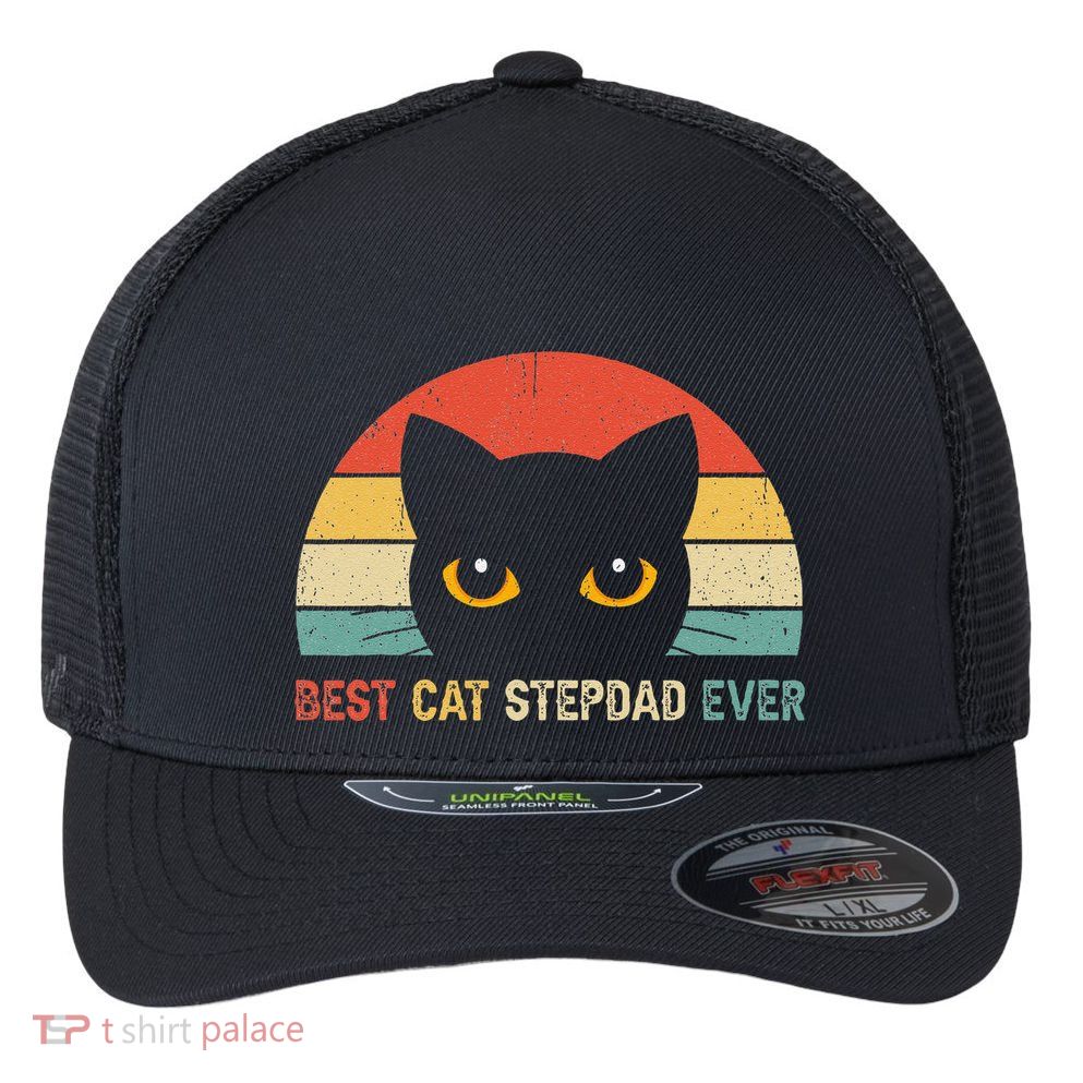 Vintage Best Cat Stepdad Ever Cat Lovers Gift Flexfit Unipanel Trucker Cap