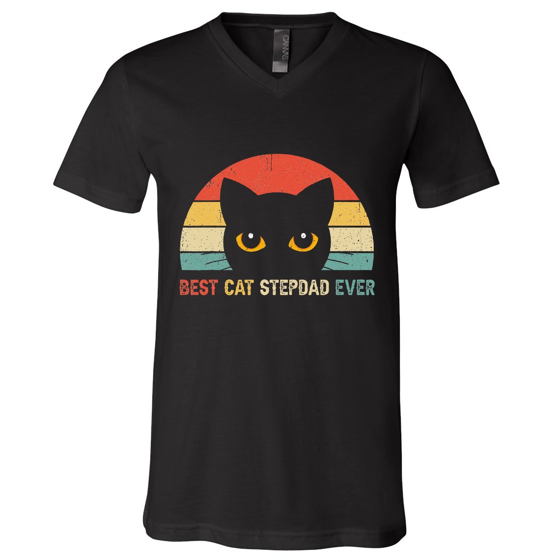 Vintage Best Cat Stepdad Ever Cat Lovers Gift V-Neck T-Shirt