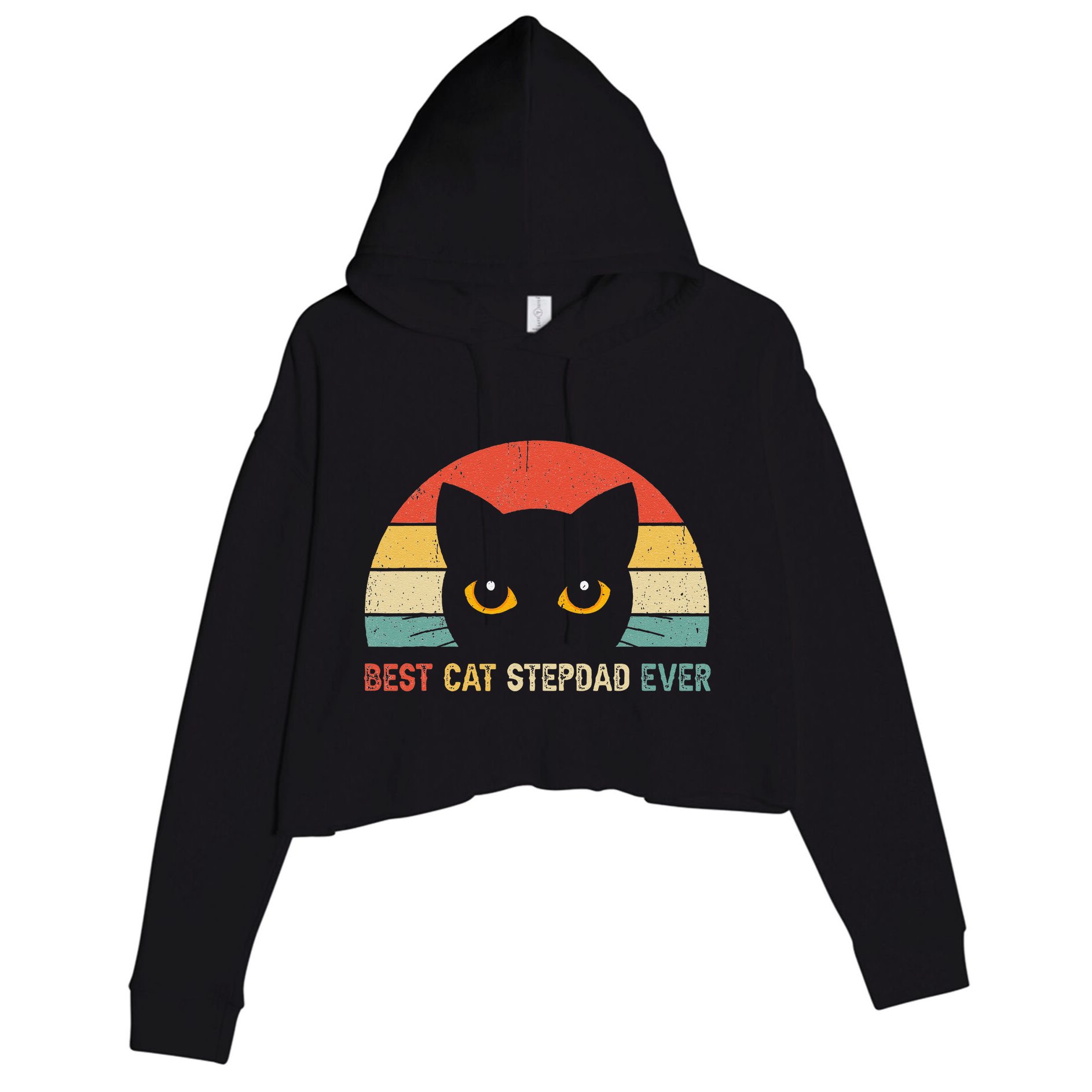 Vintage Best Cat Stepdad Ever Cat Lovers Gift Crop Fleece Hoodie