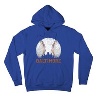 Vintage Baltimore Cityscape Baseball Lover Player And Fans Hoodie