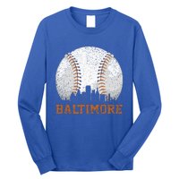 Vintage Baltimore Cityscape Baseball Lover Player And Fans Long Sleeve Shirt