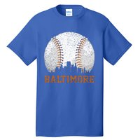 Vintage Baltimore Cityscape Baseball Lover Player And Fans Tall T-Shirt