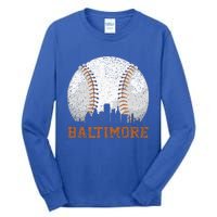 Vintage Baltimore Cityscape Baseball Lover Player And Fans Tall Long Sleeve T-Shirt