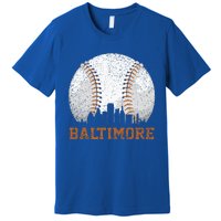 Vintage Baltimore Cityscape Baseball Lover Player And Fans Premium T-Shirt