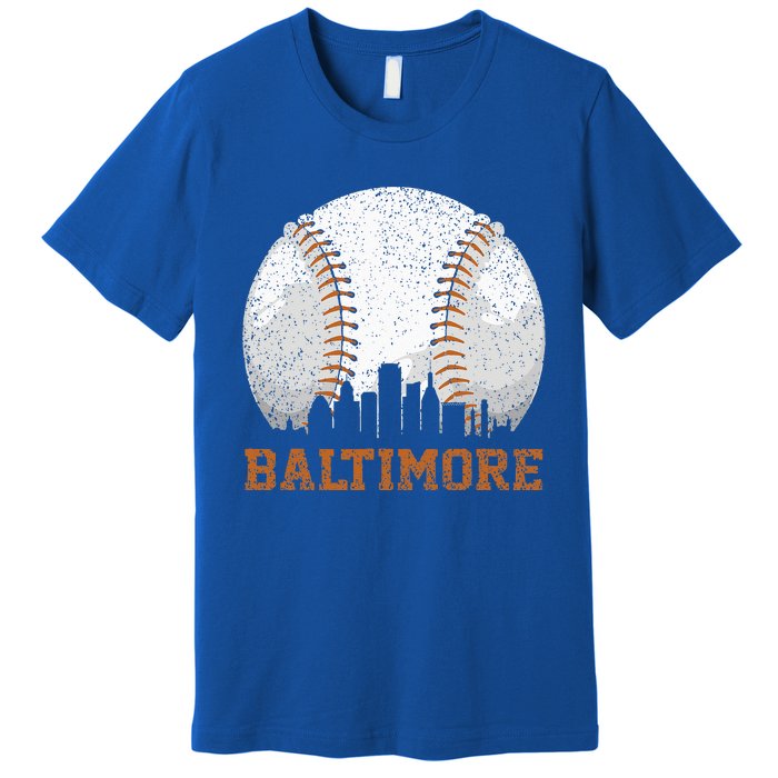 Vintage Baltimore Cityscape Baseball Lover Player And Fans Premium T-Shirt