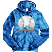 Vintage Baltimore Cityscape Baseball Lover Player And Fans Tie Dye Hoodie