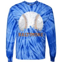 Vintage Baltimore Cityscape Baseball Lover Player And Fans Tie-Dye Long Sleeve Shirt