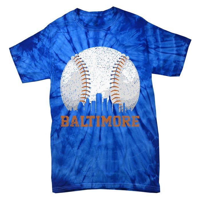 Vintage Baltimore Cityscape Baseball Lover Player And Fans Tie-Dye T-Shirt