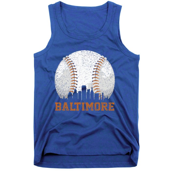 Vintage Baltimore Cityscape Baseball Lover Player And Fans Tank Top