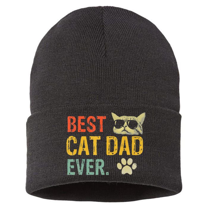 Vintage Best Cat Dad Ever  Cat Daddy Gift Sustainable Knit Beanie