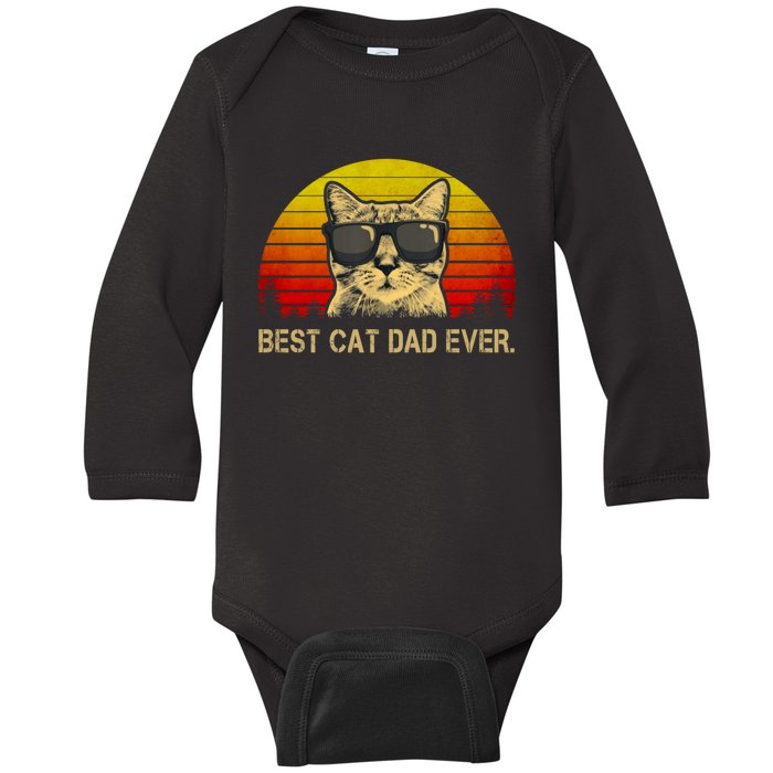 Vintage Best Cat Dad Ever Cat Daddy Father Baby Long Sleeve Bodysuit