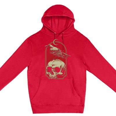 Vintage Black Crow With Skull Ans Moon Premium Pullover Hoodie