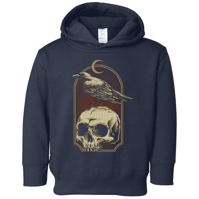 Vintage Black Crow With Skull Ans Moon Toddler Hoodie