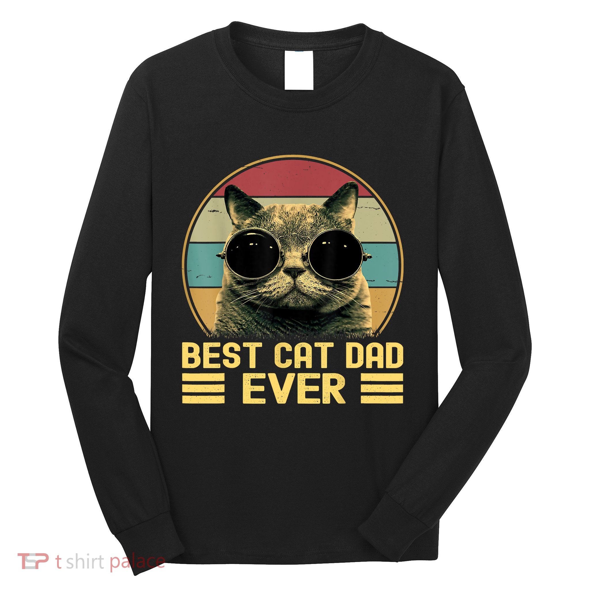 Vintage Best Cat Dad Ever Funny Cat Lover, Cat Dad Long Sleeve Shirt