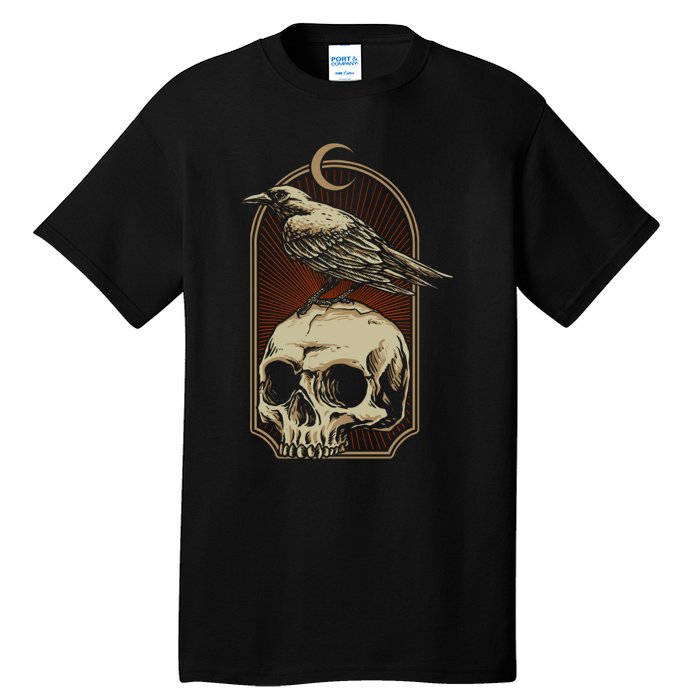 Vintage Black Crow With Skull Ans Moon Tall T-Shirt